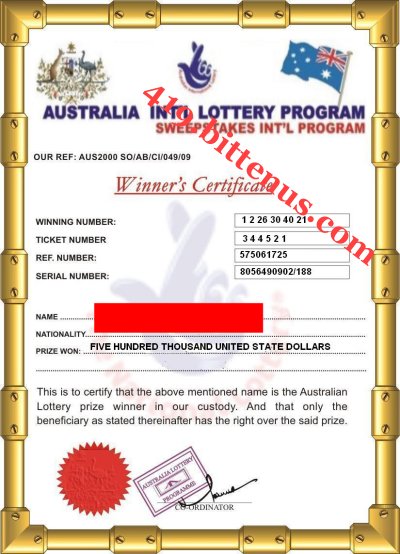 Australia winners certificate